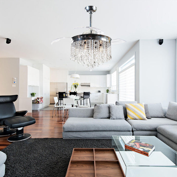 42" Mateo Modern Downrod Mount Crystal Ceiling Fan with Lighting and Remote Control - Sweatfully