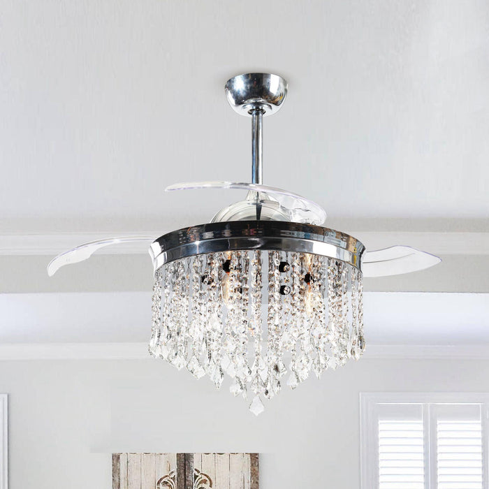 42" Mateo Modern Downrod Mount Crystal Ceiling Fan with Lighting and Remote Control - Sweatfully