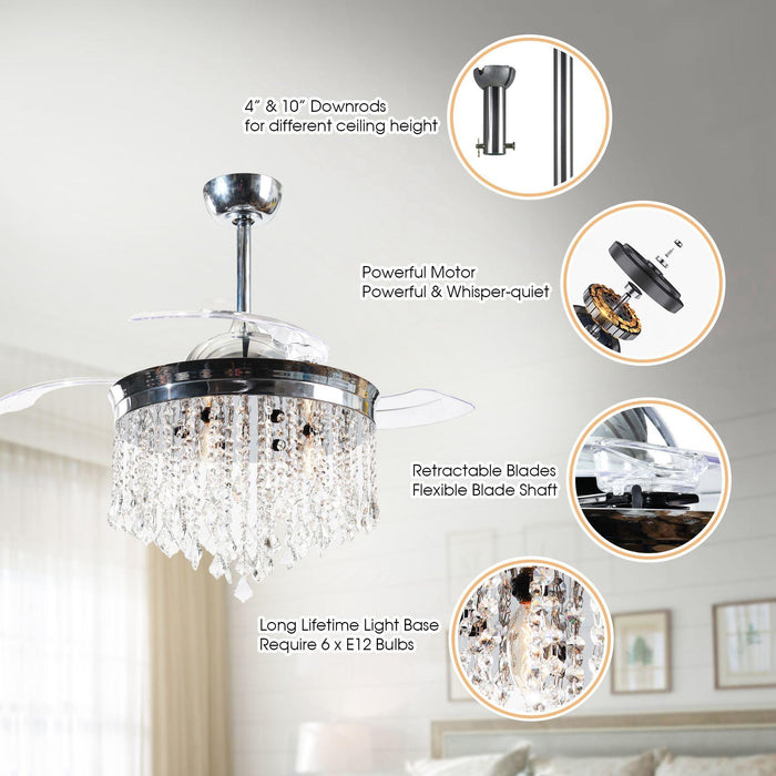 42" Mateo Modern Downrod Mount Crystal Ceiling Fan with Lighting and Remote Control - Sweatfully
