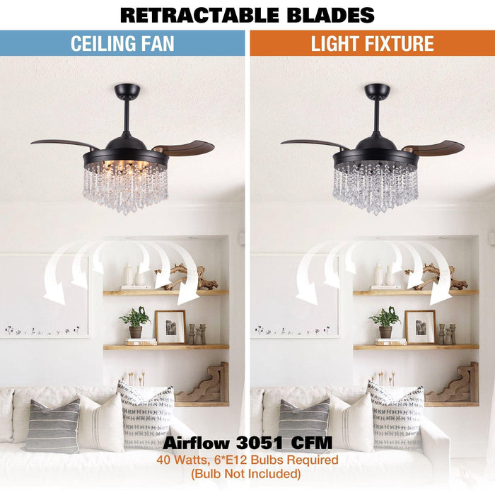 42" Mateo Modern Downrod Mount Crystal Ceiling Fan with Lighting and Remote Control - Sweatfully
