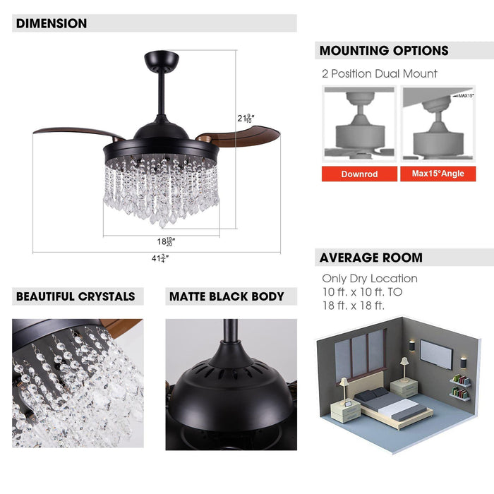 42" Mateo Modern Downrod Mount Crystal Ceiling Fan with Lighting and Remote Control - Sweatfully