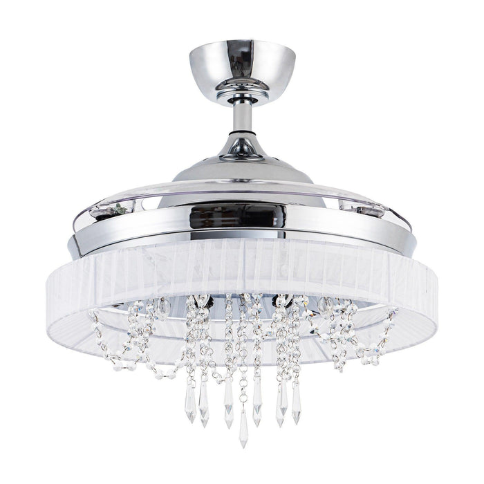 42" Modern Chrome Downrod Mount Crystal Ceiling Fan with Lighting and Remote Control - Sweatfully