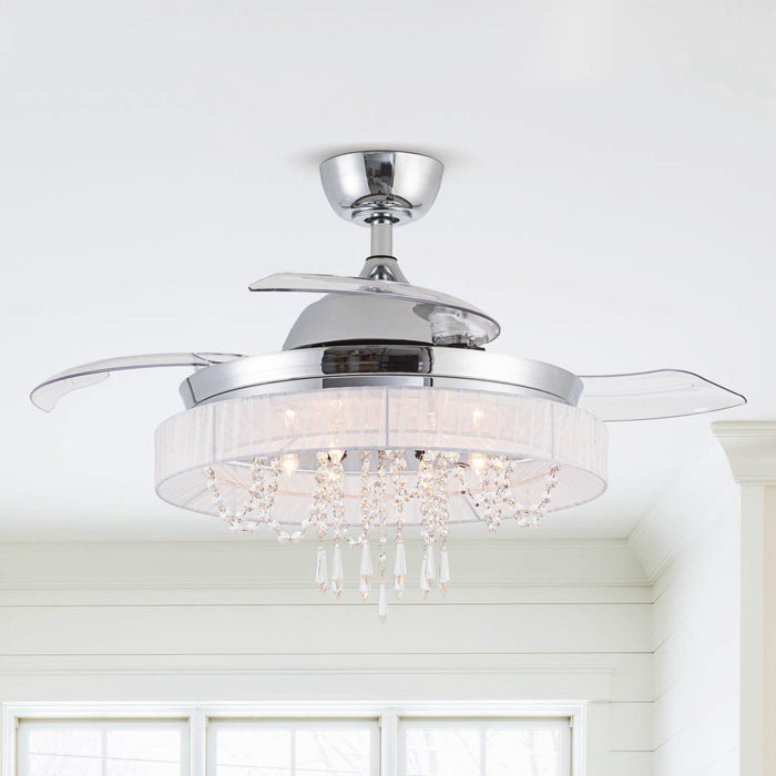 42" Modern Chrome Downrod Mount Crystal Ceiling Fan with Lighting and Remote Control - Sweatfully