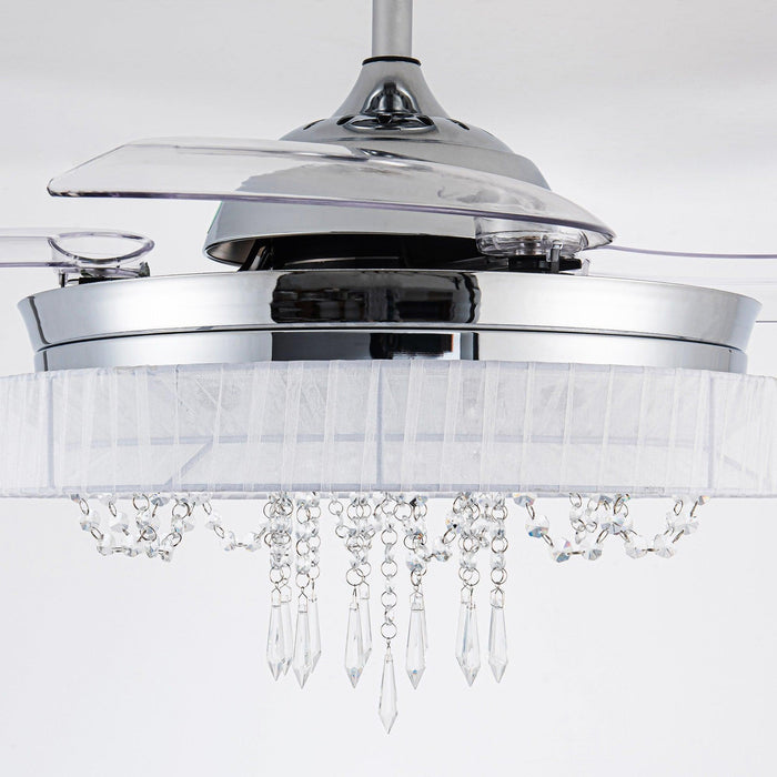 42" Modern Chrome Downrod Mount Crystal Ceiling Fan with Lighting and Remote Control - Sweatfully