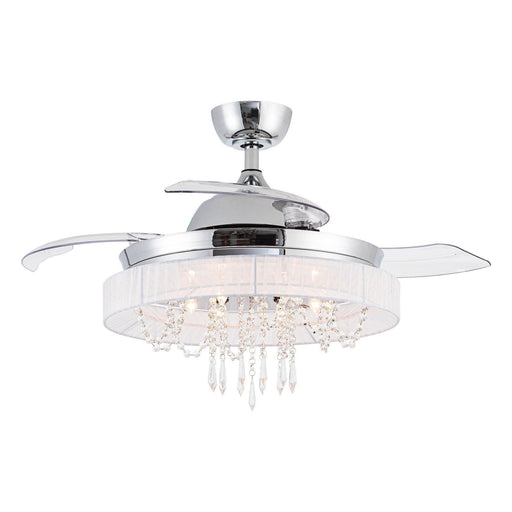 42" Modern Chrome Downrod Mount Crystal Ceiling Fan with Lighting and Remote Control - Sweatfully