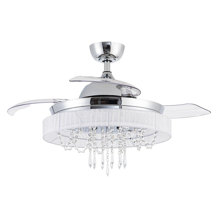 42" Modern Chrome Downrod Mount Crystal Ceiling Fan with Lighting and Remote Control - Sweatfully