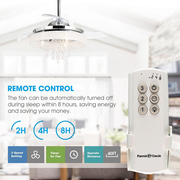 42" Modern Chrome Downrod Mount Crystal Ceiling Fan with Lighting and Remote Control - Sweatfully