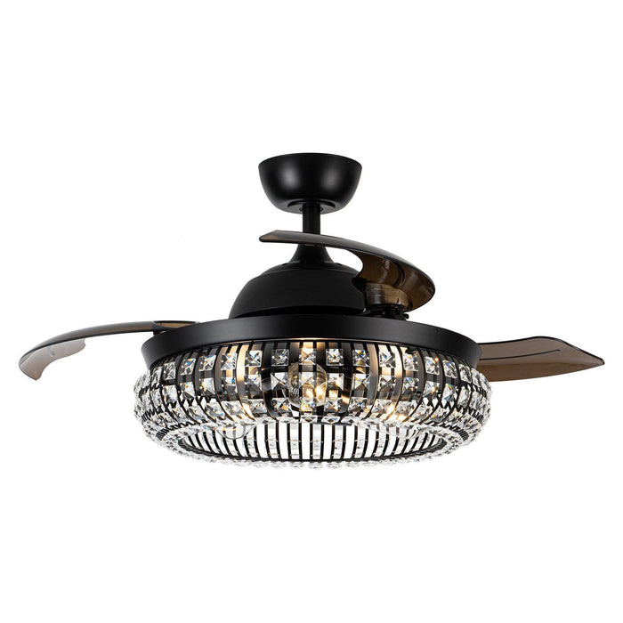 42" Modern Downrod Mount Crystal Ceiling Fan with Lighting and Remote Control - Sweatfully