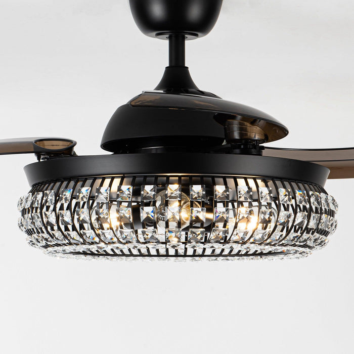 42" Modern Downrod Mount Crystal Ceiling Fan with Lighting and Remote Control - Sweatfully