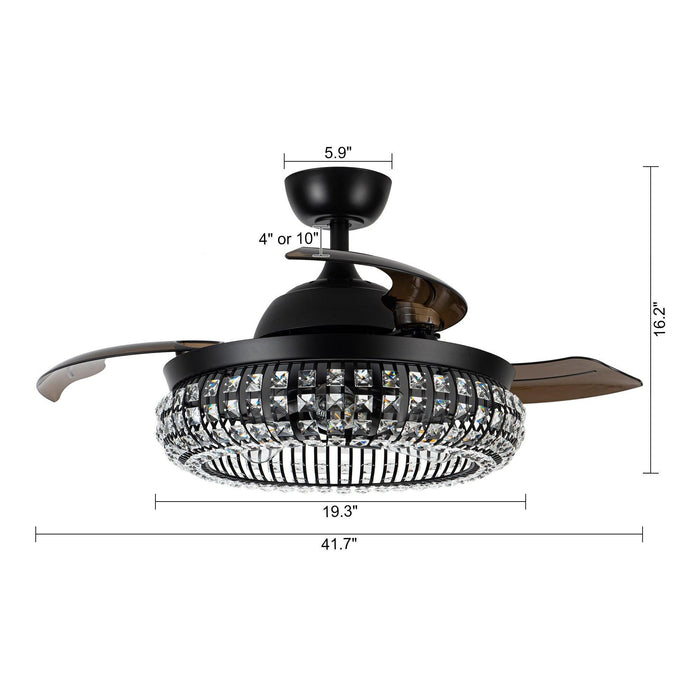 42" Modern Downrod Mount Crystal Ceiling Fan with Lighting and Remote Control - Sweatfully