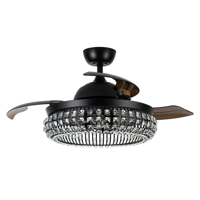 42" Modern Downrod Mount Crystal Ceiling Fan with Lighting and Remote Control - Sweatfully
