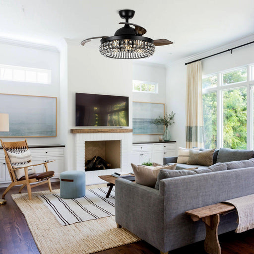 42" Modern Downrod Mount Crystal Ceiling Fan with Lighting and Remote Control - Sweatfully
