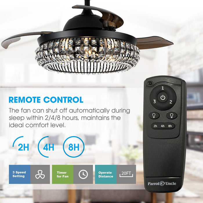 42" Modern Downrod Mount Crystal Ceiling Fan with Lighting and Remote Control - Sweatfully