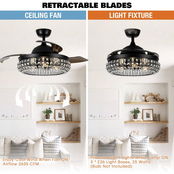 42" Modern Downrod Mount Crystal Ceiling Fan with Lighting and Remote Control - Sweatfully