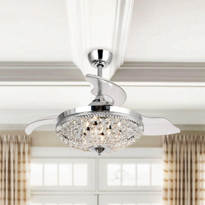 42" Servantes Modern Downrod Mount Crystal Ceiling Fan with Lighting and Remote Control - Sweatfully