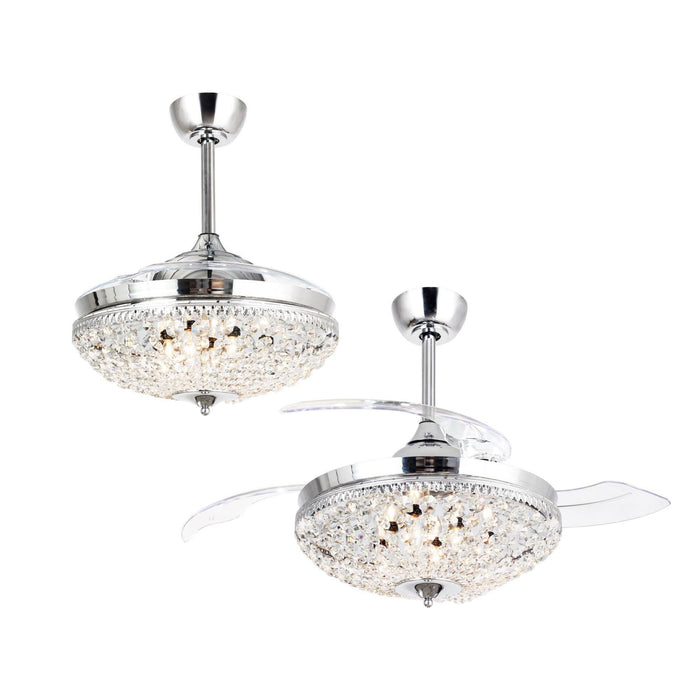 42" Servantes Modern Downrod Mount Crystal Ceiling Fan with Lighting and Remote Control - Sweatfully