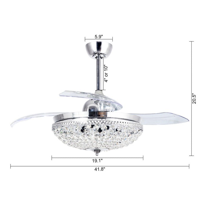 42" Servantes Modern Downrod Mount Crystal Ceiling Fan with Lighting and Remote Control - Sweatfully