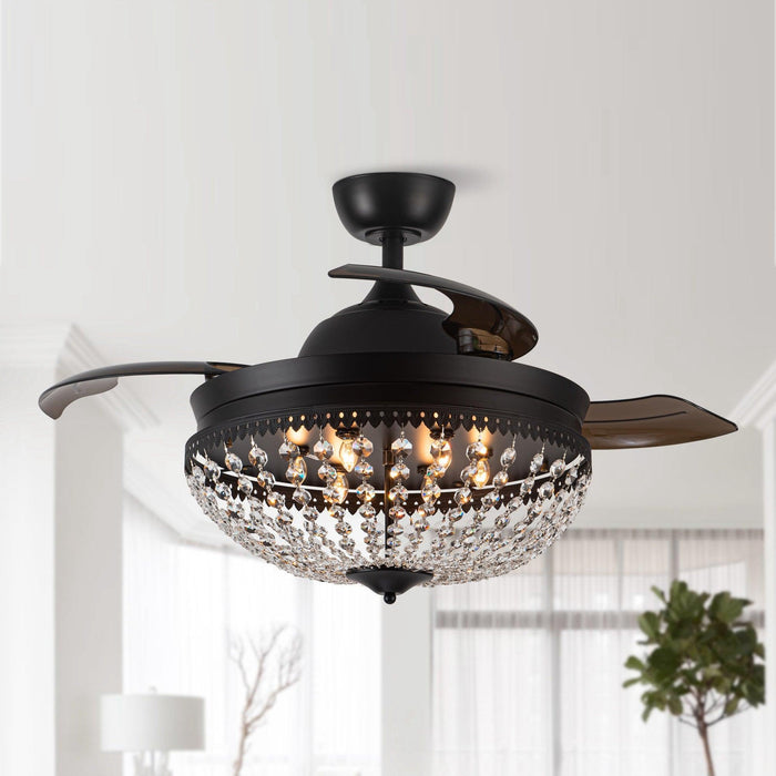 42" Servantes Modern Downrod Mount Crystal Ceiling Fan with Lighting and Remote Control - Sweatfully
