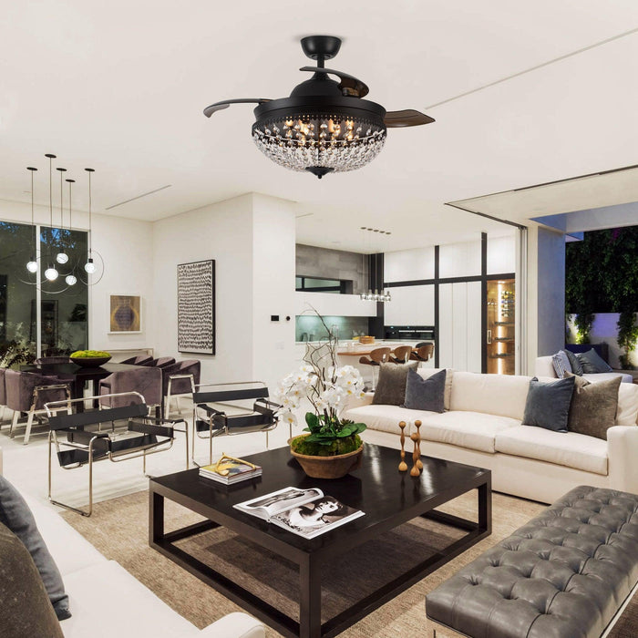 42" Servantes Modern Downrod Mount Crystal Ceiling Fan with Lighting and Remote Control - Sweatfully
