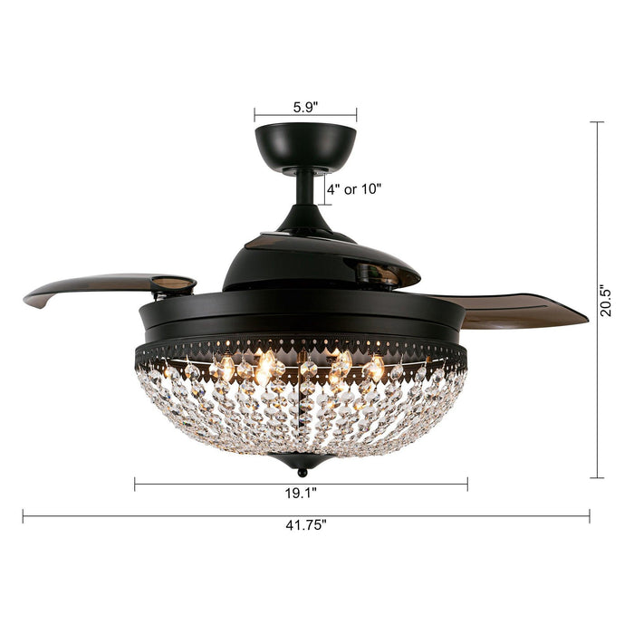 42" Servantes Modern Downrod Mount Crystal Ceiling Fan with Lighting and Remote Control - Sweatfully