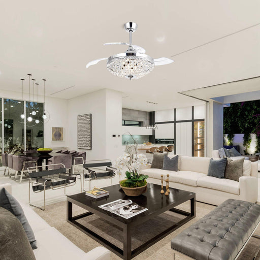 42" Servantes Modern Downrod Mount Crystal Ceiling Fan with Lighting and Remote Control - Sweatfully