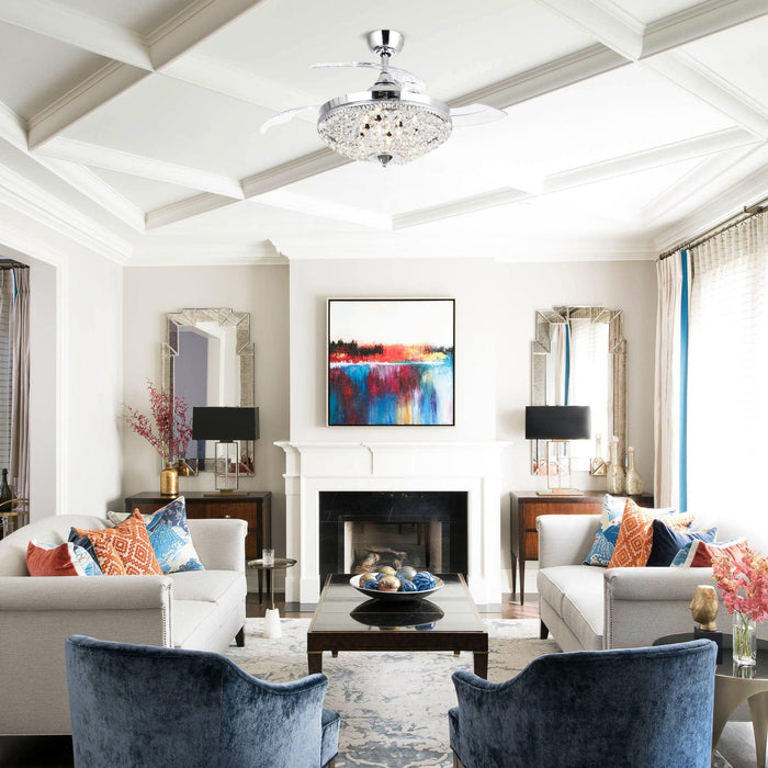 42" Servantes Modern Downrod Mount Crystal Ceiling Fan with Lighting and Remote Control - Sweatfully