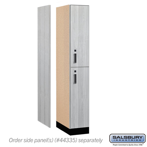 Salsbury 12" Wide Premier Wood Locker - Double Tier - 1 Wide - 6 Feet High - 21" Deep - Silver Teak - Electronic Locks - Sweatfully