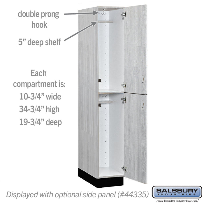 Salsbury 12" Wide Premier Wood Locker - Double Tier - 1 Wide - 6 Feet High - 21" Deep - Silver Teak - Hasps - Sweatfully