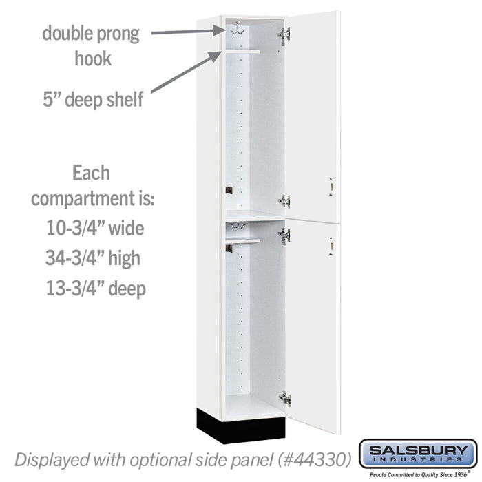 Salsbury 12" Wide Premier Wood Locker - Double Tier - 1 Wide - 6 Feet High - 15" Deep - Arctic White - Hasps - Sweatfully