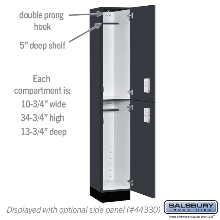 Salsbury 12" Wide Premier Wood Locker - Double Tier - 1 Wide - 6 Feet High - 15" Deep - Carbon Mesh - Electronic Locks - Sweatfully