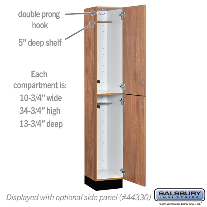 Salsbury 12" Wide Premier Wood Locker - Double Tier - 1 Wide - 6 Feet High - 15" Deep - Red Oak - Hasps - Sweatfully