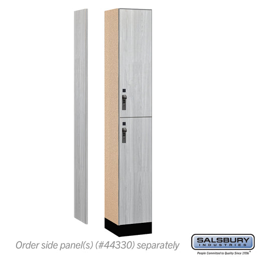 Salsbury 12" Wide Premier Wood Locker - Double Tier - 1 Wide - 6 Feet High - 15" Deep - Silver Teak - Hasps - Sweatfully