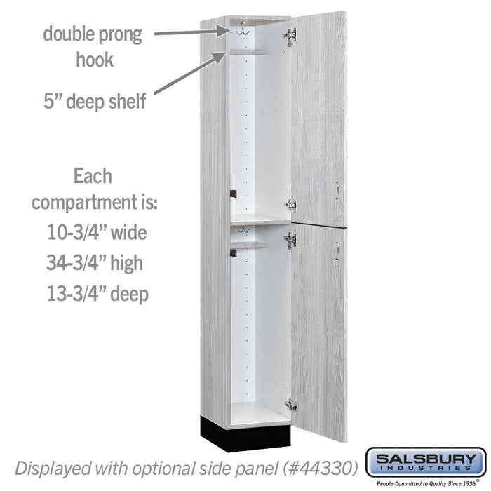 Salsbury 12" Wide Premier Wood Locker - Double Tier - 1 Wide - 6 Feet High - 15" Deep - Silver Teak - Hasps - Sweatfully