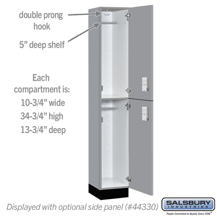 Salsbury 12" Wide Premier Wood Locker - Double Tier - 1 Wide - 6 Feet High - 15" Deep - Winter Fog - Electronic Locks - Sweatfully