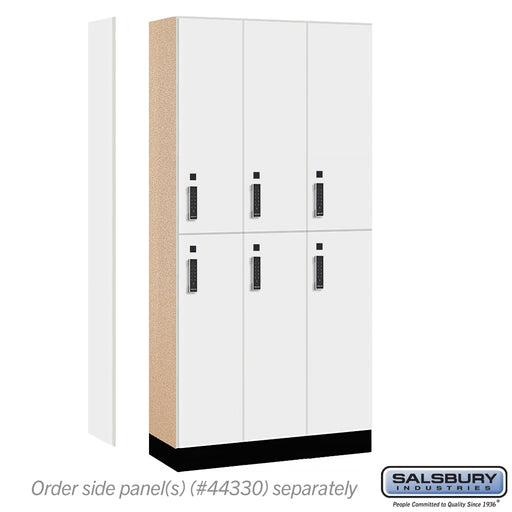 Salsbury 12" Wide Premier Wood Locker - Double Tier - 3 Wide - 6 Feet High - 15" Deep - Arctic White - Electronic Locks - Sweatfully
