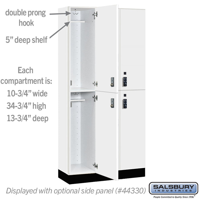 Salsbury 12" Wide Premier Wood Locker - Double Tier - 3 Wide - 6 Feet High - 15" Deep - Arctic White - Resettable Combination Locks - Sweatfully