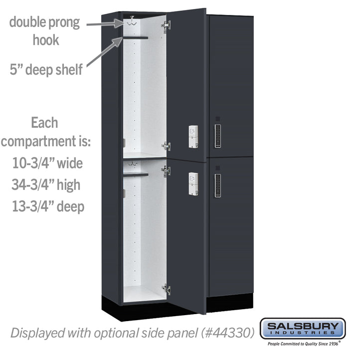 Salsbury 12" Wide Premier Wood Locker - Double Tier - 3 Wide - 6 Feet High - 15" Deep - Carbon Mesh - Electronic Locks - Sweatfully