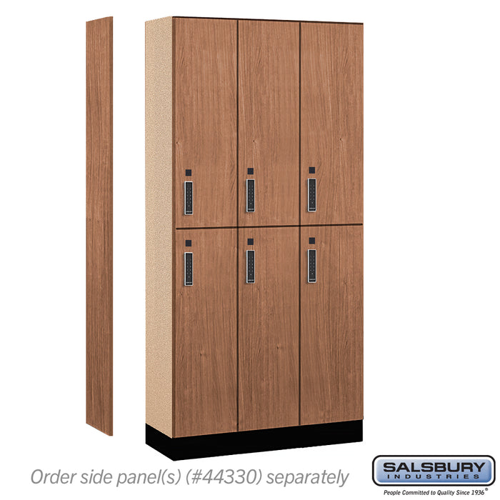 Salsbury 12" Wide Premier Wood Locker - Double Tier - 3 Wide - 6 Feet High - 15" Deep - Red Oak - Electronic Locks - Sweatfully
