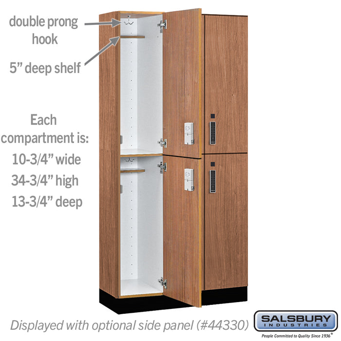 Salsbury 12" Wide Premier Wood Locker - Double Tier - 3 Wide - 6 Feet High - 15" Deep - Red Oak - Electronic Locks - Sweatfully