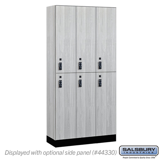 Salsbury 12" Wide Premier Wood Locker - Double Tier - 3 Wide - 6 Feet High - 15" Deep - Silver Teak - Resettable Combination Locks - Sweatfully