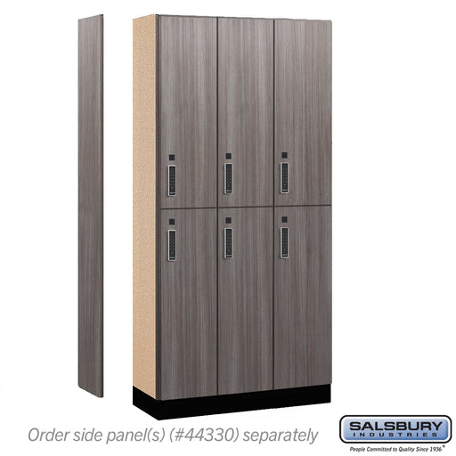 Salsbury 12" Wide Premier Wood Locker - Double Tier - 3 Wide - 6 Feet High - 15" Deep - Skyline Walnut - Electronic Locks - Sweatfully