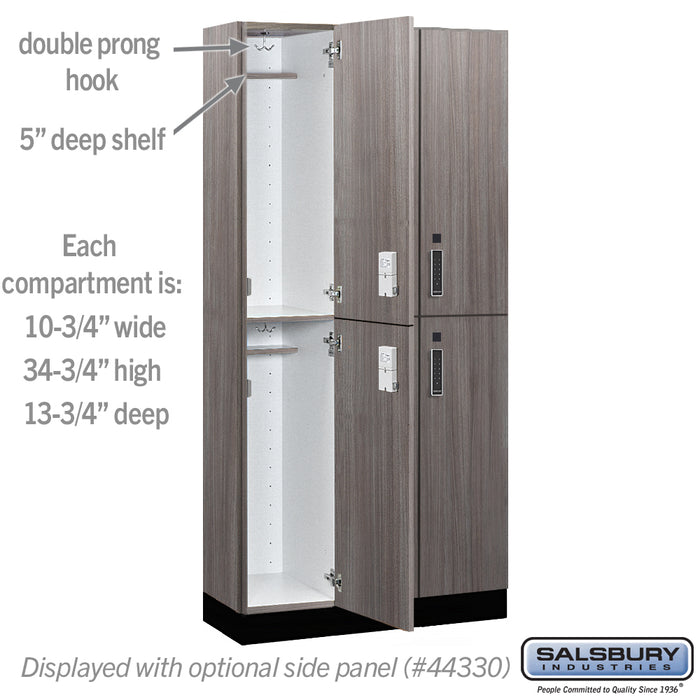 Salsbury 12" Wide Premier Wood Locker - Double Tier - 3 Wide - 6 Feet High - 15" Deep - Skyline Walnut - Electronic Locks - Sweatfully