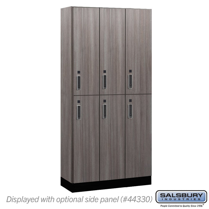 Salsbury 12" Wide Premier Wood Locker - Double Tier - 3 Wide - 6 Feet High - 15" Deep - Skyline Walnut - Electronic Locks - Sweatfully