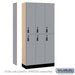 Salsbury 12" Wide Premier Wood Locker - Double Tier - 3 Wide - 6 Feet High - 15" Deep - Winter Fog - Resettable Combination Locks - Sweatfully