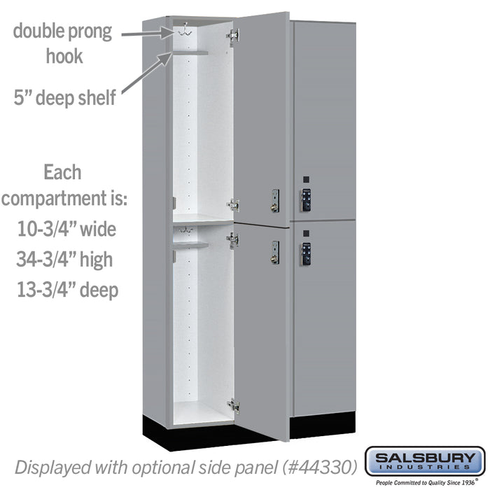 Salsbury 12" Wide Premier Wood Locker - Double Tier - 3 Wide - 6 Feet High - 15" Deep - Winter Fog - Resettable Combination Locks - Sweatfully
