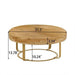 31.5" Modern round coffee table Wooden carving pattern coffee table with metal legs for living room reception room office Golden - Sweatfully
