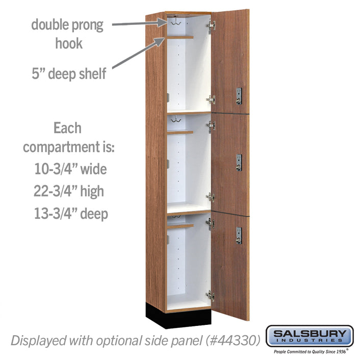 Salsbury 12" Wide Premier Wood Locker - Triple Tier - 1 Wide - 6 Feet High - 15" Deep - Red Oak - Resettable Combination Locks - Sweatfully