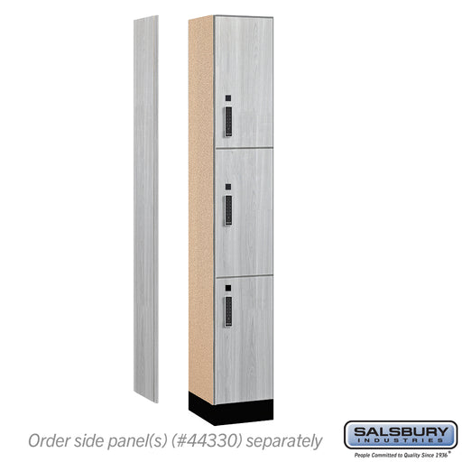 Salsbury 12" Wide Premier Wood Locker - Triple Tier - 1 Wide - 6 Feet High - 15" Deep - Silver Teak - Electronic Locks - Sweatfully
