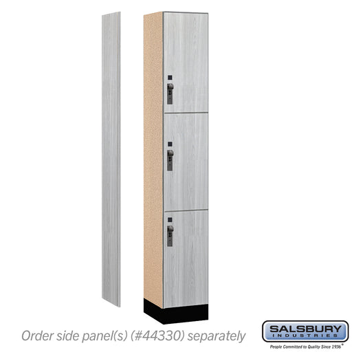 Salsbury 12" Wide Premier Wood Locker - Triple Tier - 1 Wide - 6 Feet High - 15" Deep - Silver Teak - Hasps - Sweatfully