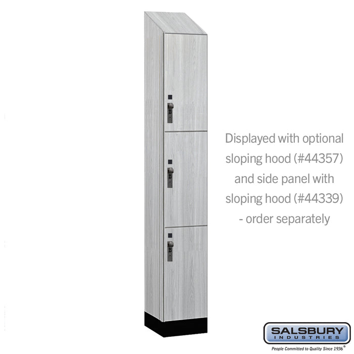 Salsbury 12" Wide Premier Wood Locker - Triple Tier - 1 Wide - 6 Feet High - 15" Deep - Silver Teak - Hasps - Sweatfully